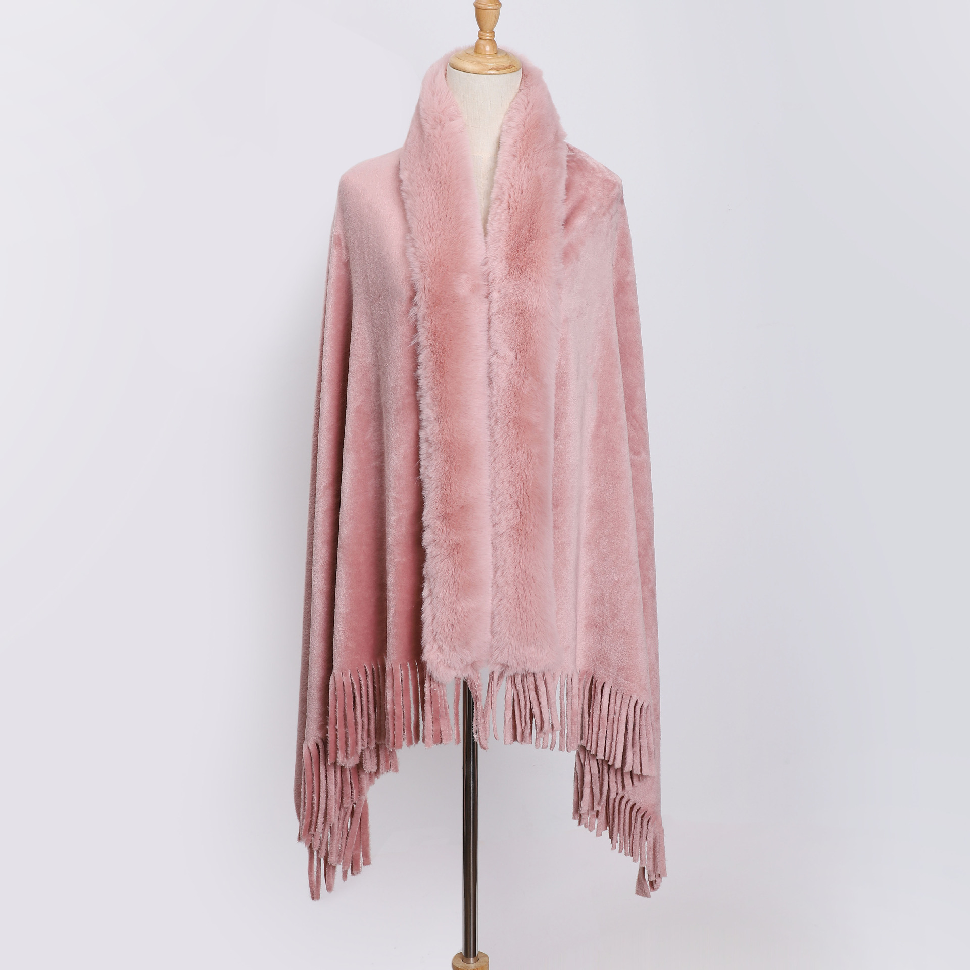 Women's Faux Fur Collar Shawl Coat Cloak Warm Tops Tassel Poncho Cape Jacket - Picture 17 of 22