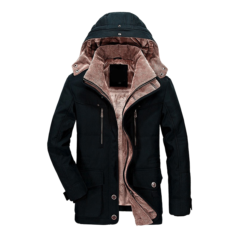 Men's Cotton-padded Jacket Mid Length Thicken Fleeced Jacket Multi-pocket Jacket - Picture 14 of 18
