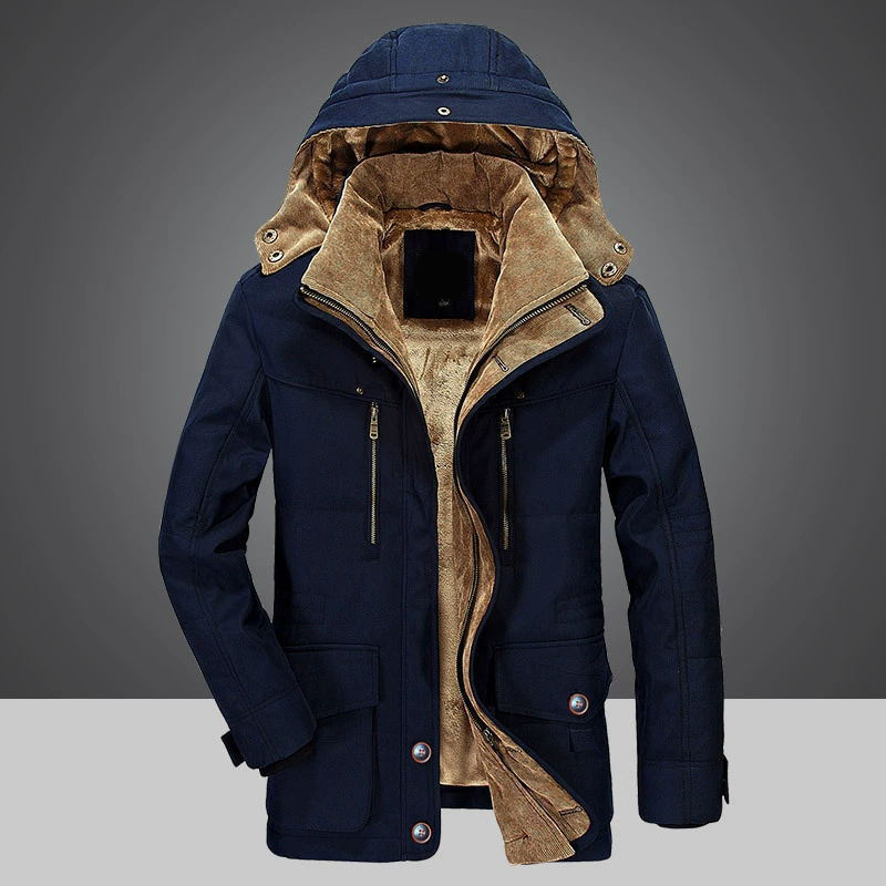 Men's Cotton-padded Jacket Mid Length Thicken Fleeced Jacket Multi-pocket Jacket - Picture 17 of 18