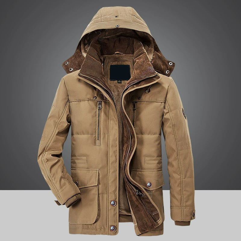 Men's Cotton-padded Jacket Mid Length Thicken Fleeced Jacket Multi-pocket Jacket - Picture 18 of 18