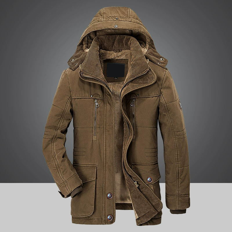 Men's Cotton-padded Jacket Mid Length Thicken Fleeced Jacket Multi-pocket Jacket - Picture 16 of 18