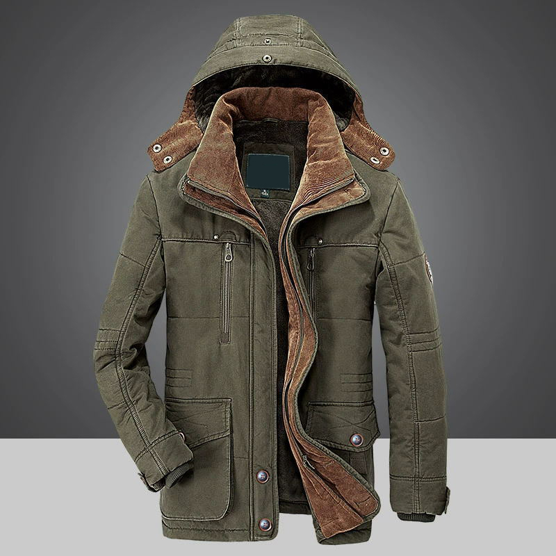 Men's Cotton-padded Jacket Mid Length Thicken Fleeced Jacket Multi-pocket Jacket - Picture 15 of 18