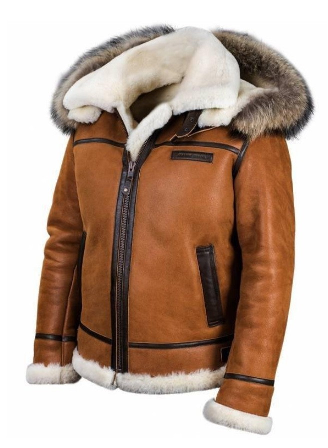Men's RAF Flight Original Faux Fur Shearling Sheepskin B3 Fleeced Leather Jacket - Picture 8 of 9