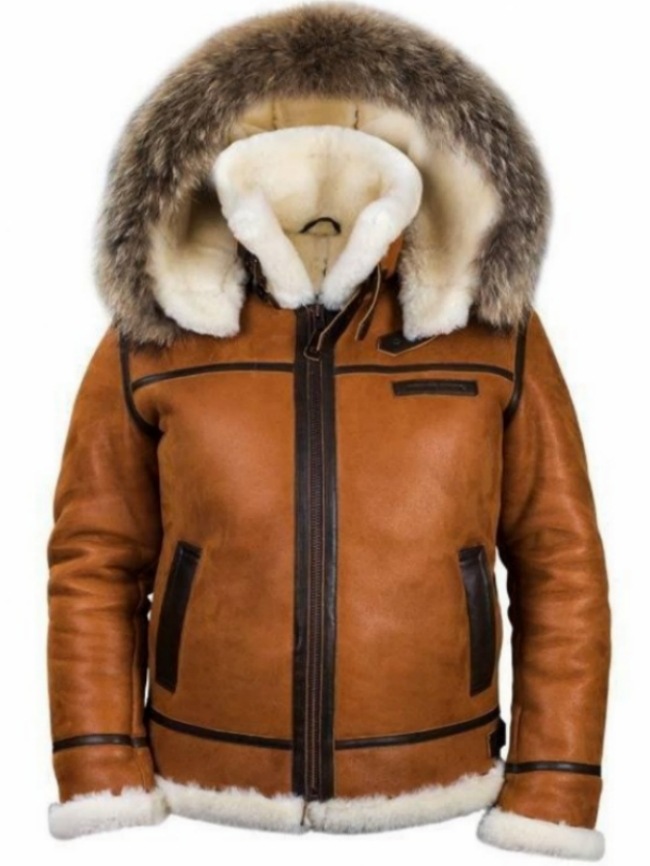 Men's RAF Flight Original Faux Fur Shearling Sheepskin B3 Fleeced Leather Jacket - Picture 9 of 9