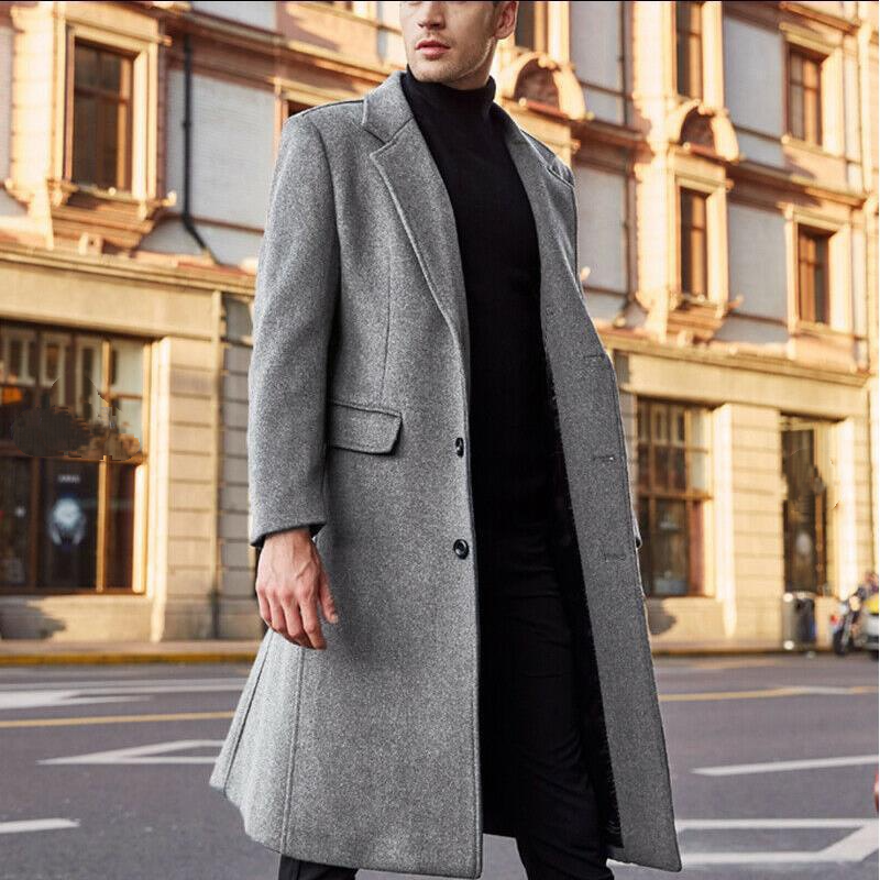 Men's Coat French Overcoat Casual Warm Business Long Top Trench Coat - Picture 13 of 16
