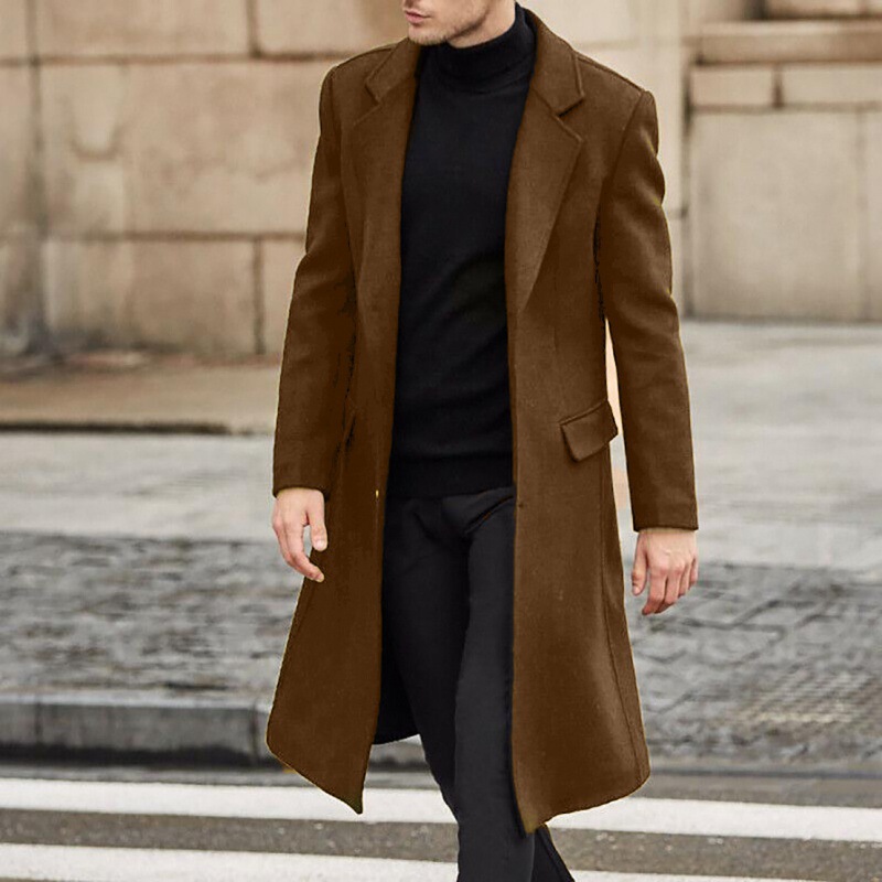 Men's Coat French Overcoat Casual Warm Business Long Top Trench Coat - Picture 14 of 16