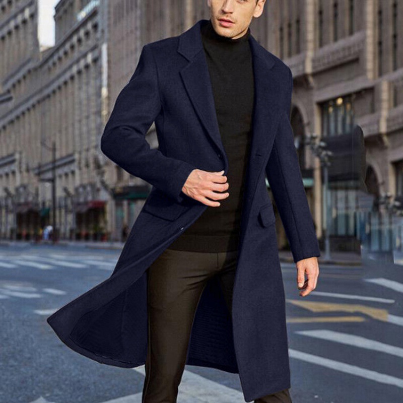 Men's Coat French Overcoat Casual Warm Business Long Top Trench Coat - Picture 16 of 16