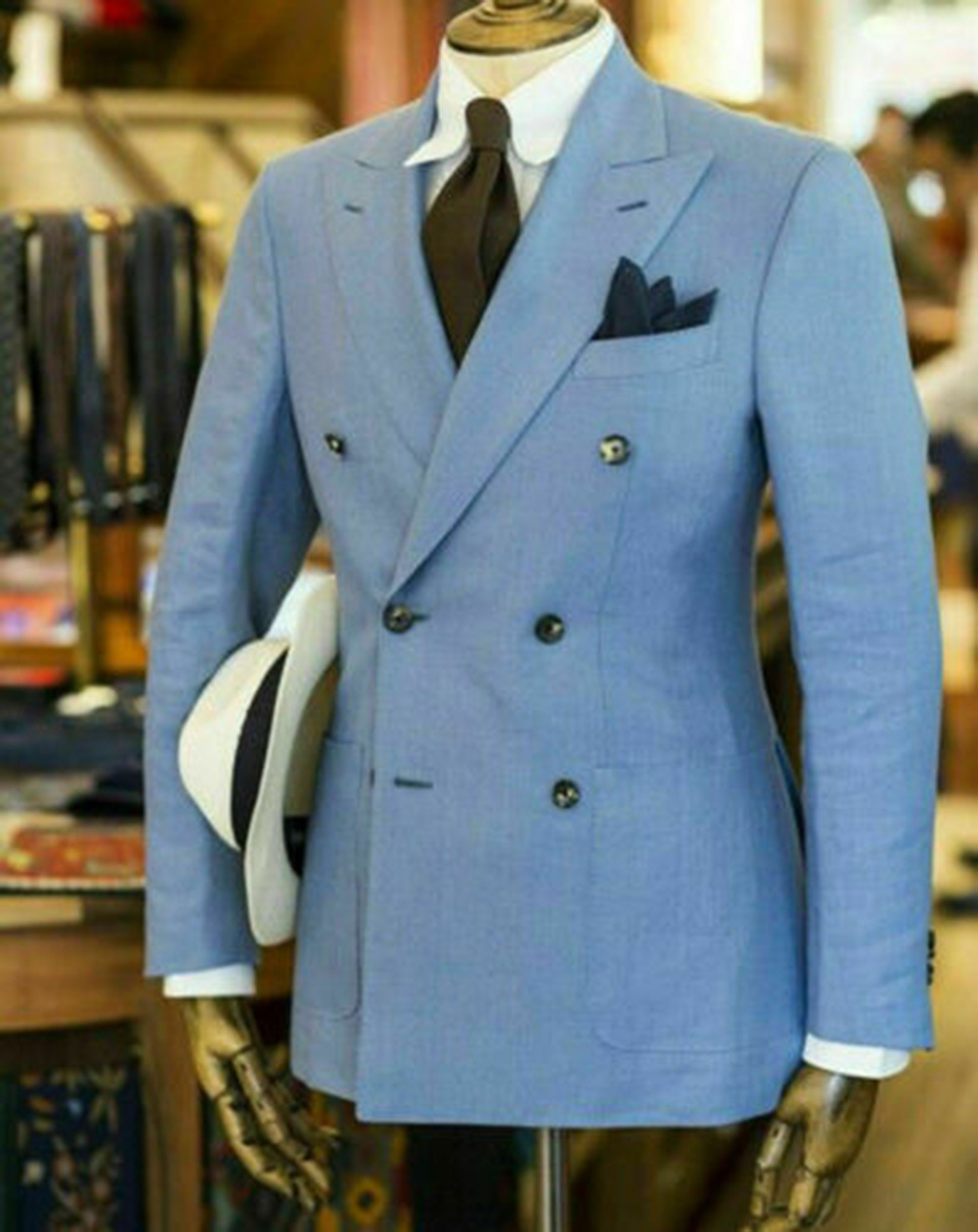 White Men's Suits Tops Double Breasted Peak Lapel Blazer Jackets Wedding Grooms - Picture 9 of 9