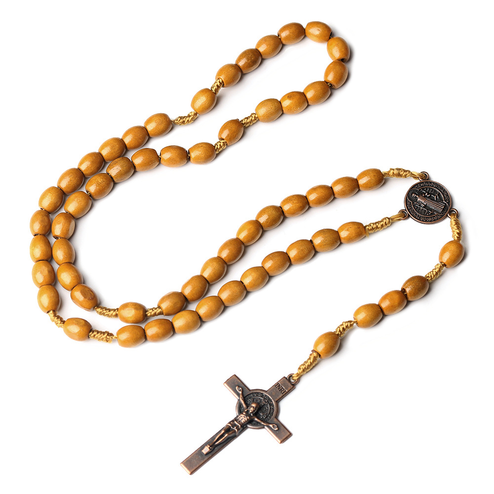 Wooden Rosary Cross Handmade Beads Catholic Christian Antique Traditional Style