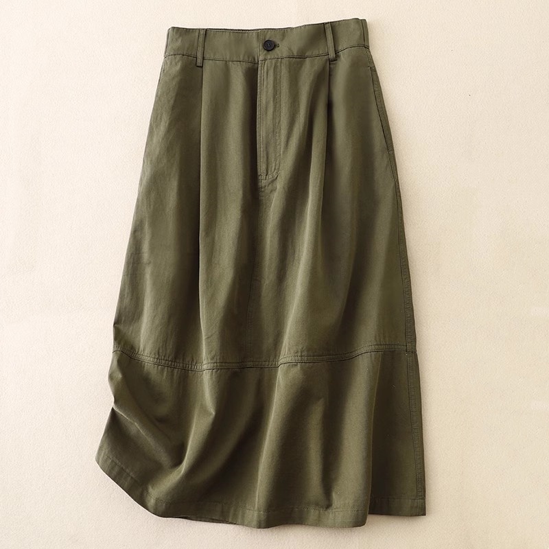 Womens Cotton Blend Cargo Skirt Elastic Waist A Line Japanese Style Casual Midi - Picture 9 of 9