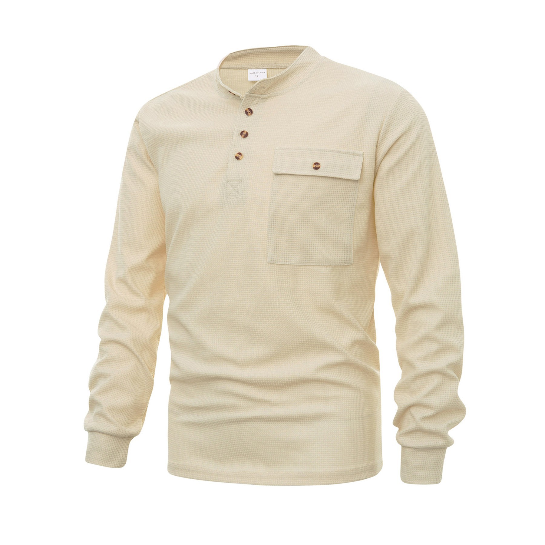 Mens Solid Color Long Sleeve Top Button Up Round Neck Top Sports Henley T-Shirts - Imagen 20 de 29