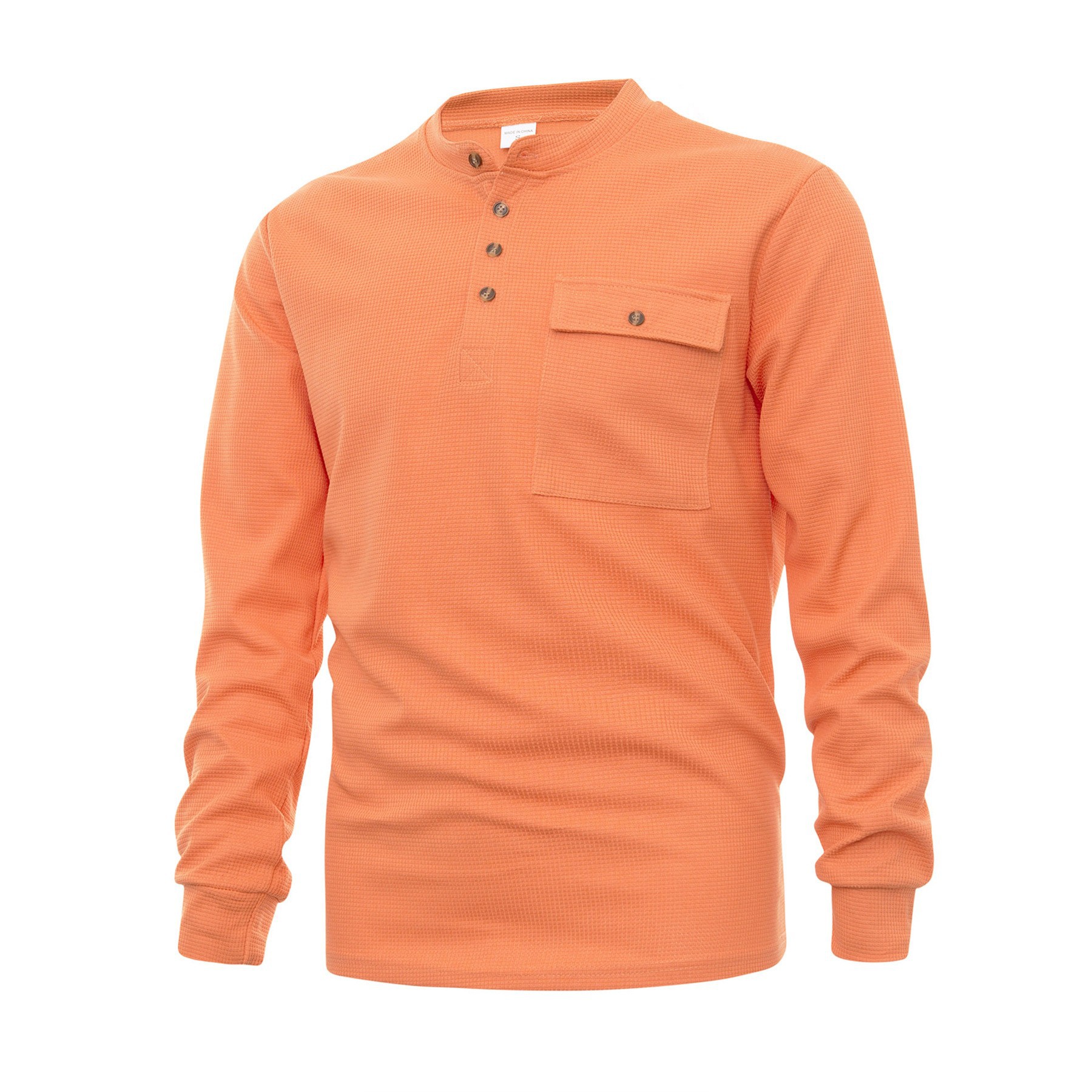 Mens Solid Color Long Sleeve Top Button Up Round Neck Top Sports Henley T-Shirts - Imagen 29 de 29