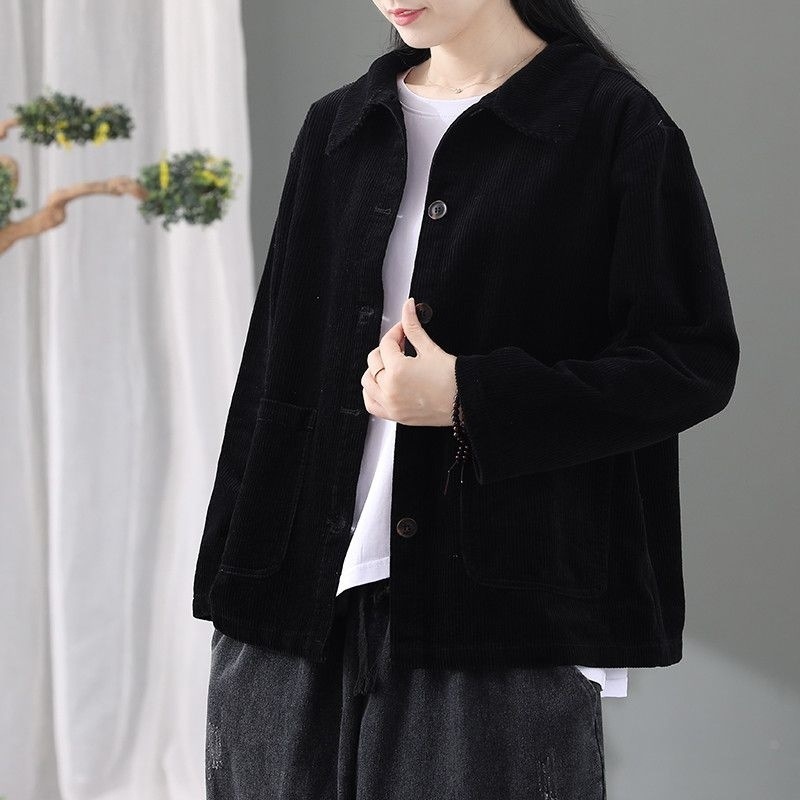 Ladies Women Corduroy Coat Jacket Pocket Button Loose Casual Lapel Cardigan Tops - Picture 4 of 6