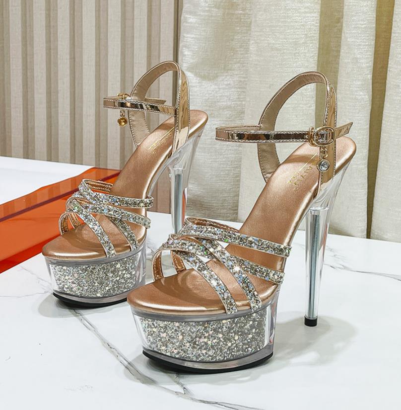 Sandals High Heels 15CM Glitter Stiletto Pole Platform Party Nightclub Shoes - Picture 14 of 15