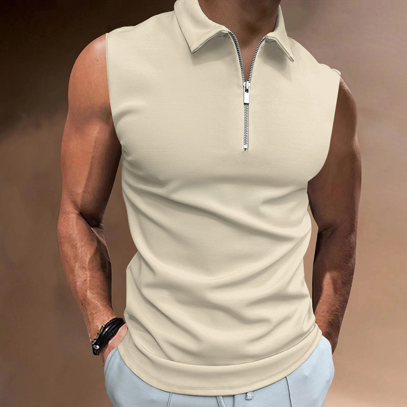 Men Summer Vest Sleeveless Lapel Zip Neckline Men Tank Top Slim Fit T-shirt - Imagen 19 de 20