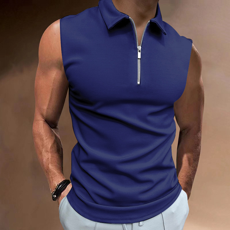 Men Summer Vest Sleeveless Lapel Zip Neckline Men Tank Top Slim Fit T-shirt - Imagen 18 de 20