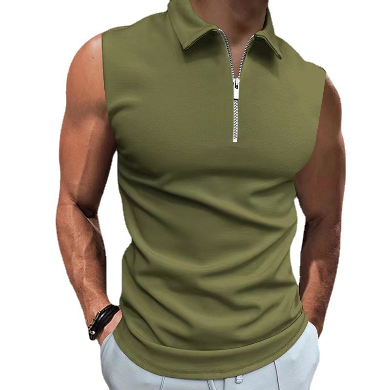 Men Summer Vest Sleeveless Lapel Zip Neckline Men Tank Top Slim Fit T-shirt - Imagen 20 de 20