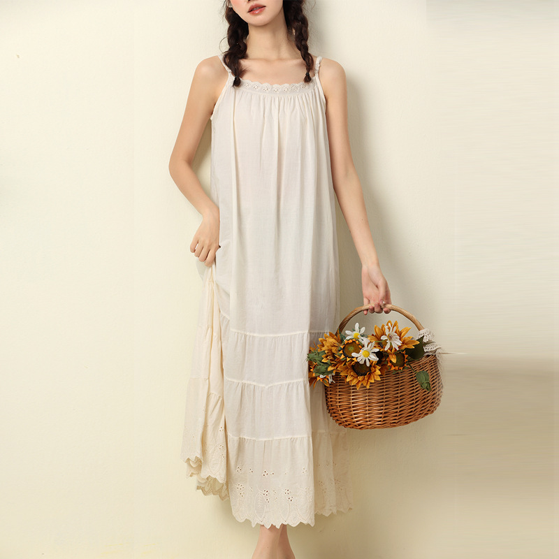 Damen 100 % Baumwolle Full Slips Kleid Verlängerung Petticoat Spitze Ausschnitt locker langes Kleid - Bild 15 von 16
