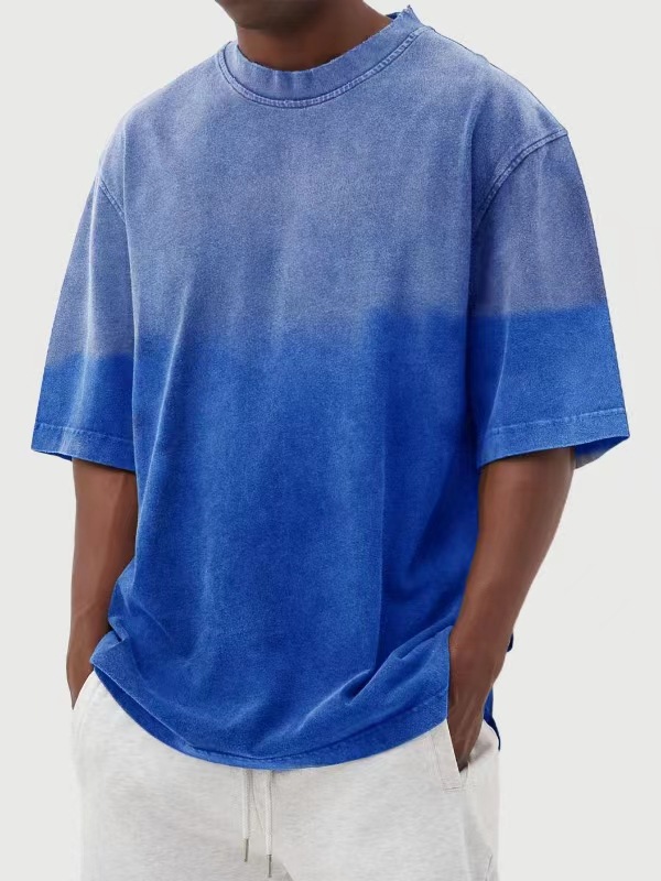 Herren Farbverlauf bedruckte T-Shirts Straße Freizeit Farbblockierung Kurzarm Tops - Bild 10 von 20