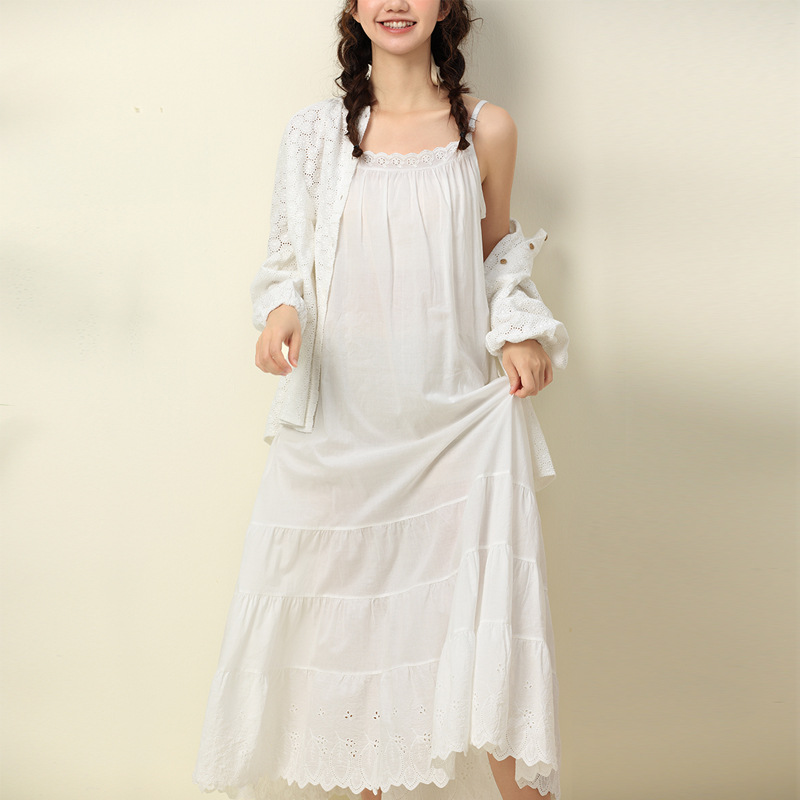 Damen 100 % Baumwolle Full Slips Kleid Verlängerung Petticoat Spitze Ausschnitt locker langes Kleid - Bild 16 von 16