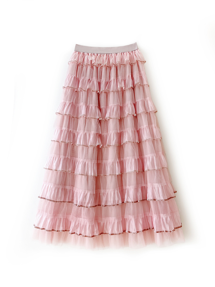 Spring Elegant Women Tulle Maxi Skirt Cake Layered Elastic Waist Flare Skirt - Picture 35 of 38