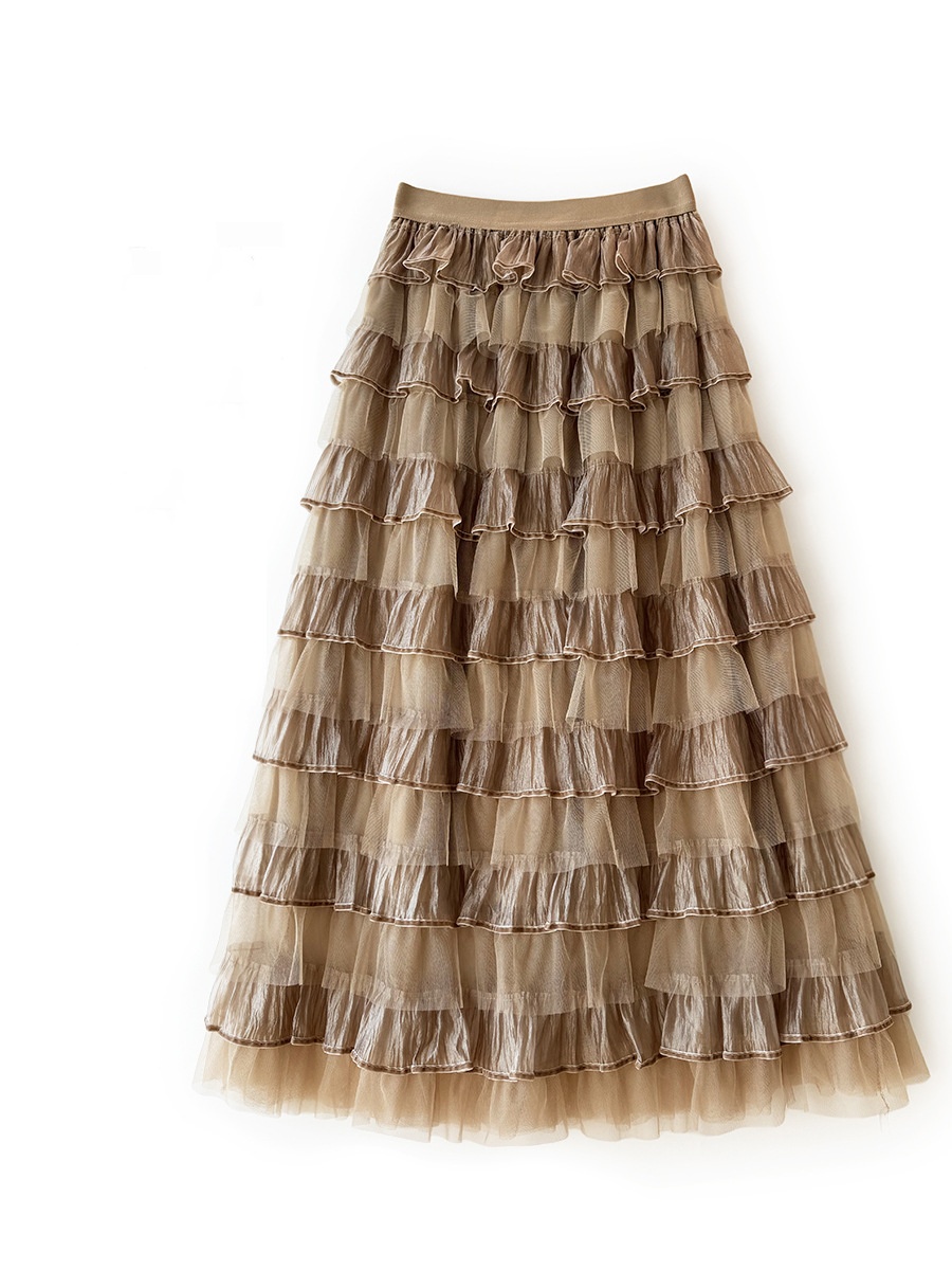 Spring Elegant Women Tulle Maxi Skirt Cake Layered Elastic Waist Flare Skirt - Picture 29 of 38