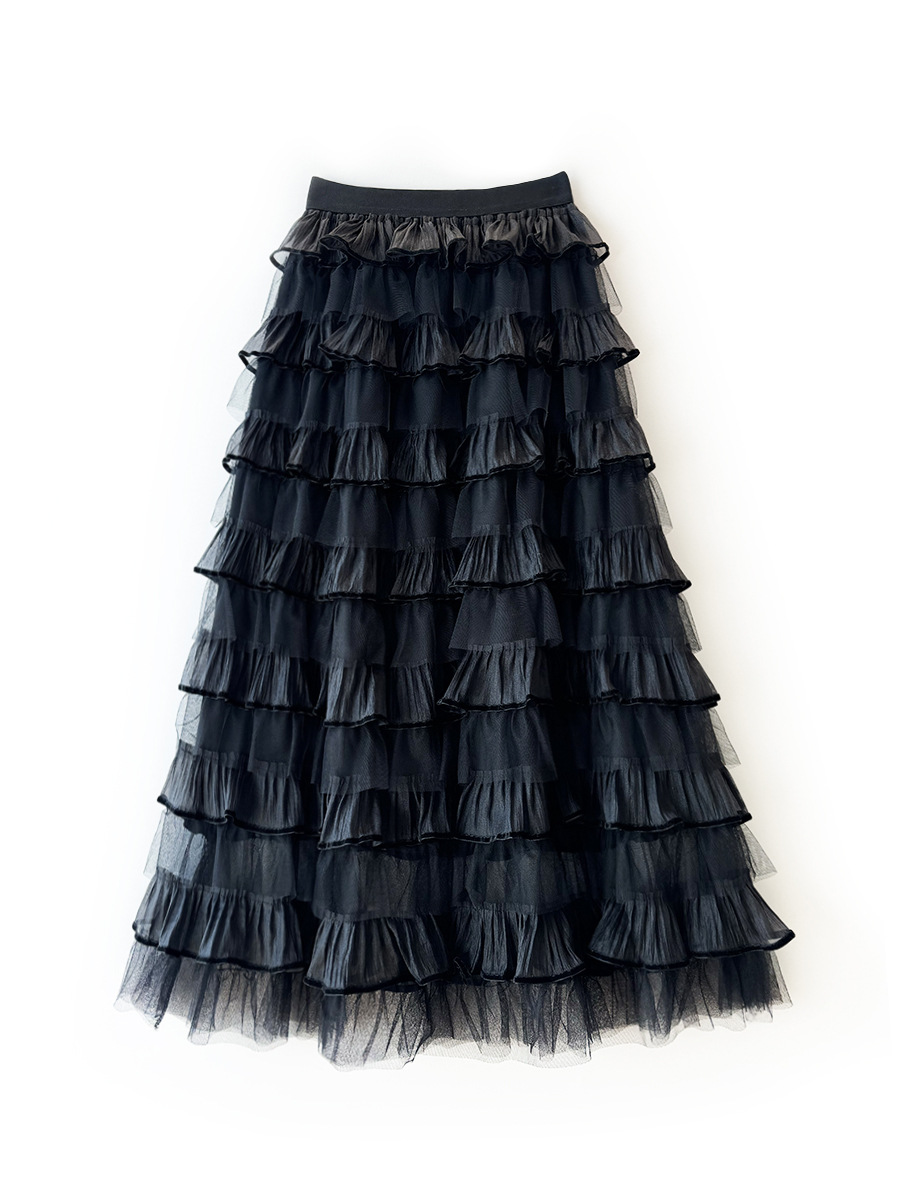 Spring Elegant Women Tulle Maxi Skirt Cake Layered Elastic Waist Flare Skirt - Picture 25 of 38