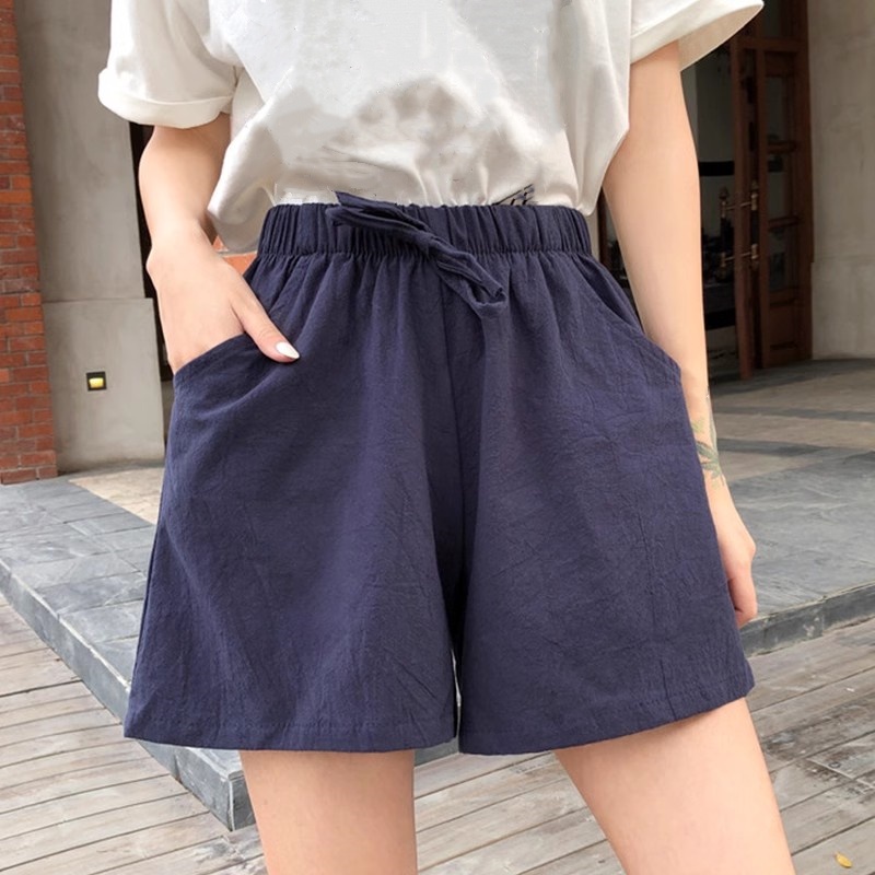 Lady Women Cotton Linen Baggy Shorts Pants Casual Wide Leg Oversized Summer Cute - Picture 7 of 7