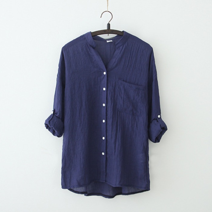 Women Long Sleeve Casual Spring Top Linen Loose Button Down Career Shirt Blouse - Picture 26 of 26