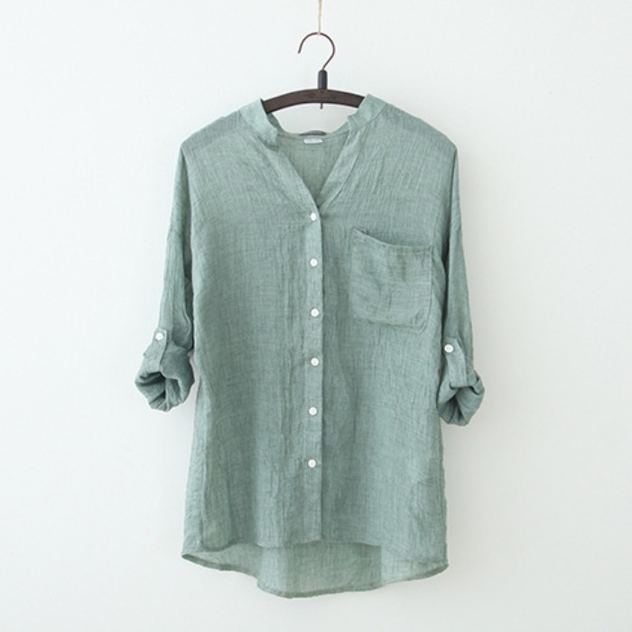 Women Long Sleeve Casual Spring Top Linen Loose Button Down Career Shirt Blouse - Picture 24 of 26