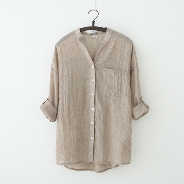 Women Long Sleeve Casual Spring Top Linen Loose Button Down Career Shirt Blouse - Picture 25 of 26