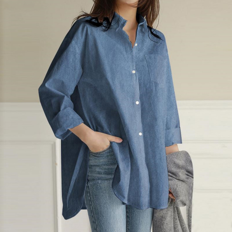 Women Buttons Down Long Sleeve Tops Shirt Casual Loose Summer Comfort Blouse Tee - Picture 8 of 9