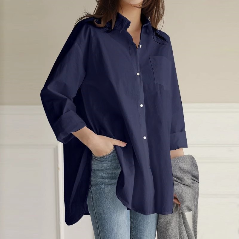 Women Buttons Down Long Sleeve Tops Shirt Casual Loose Summer Comfort Blouse Tee - Picture 9 of 9