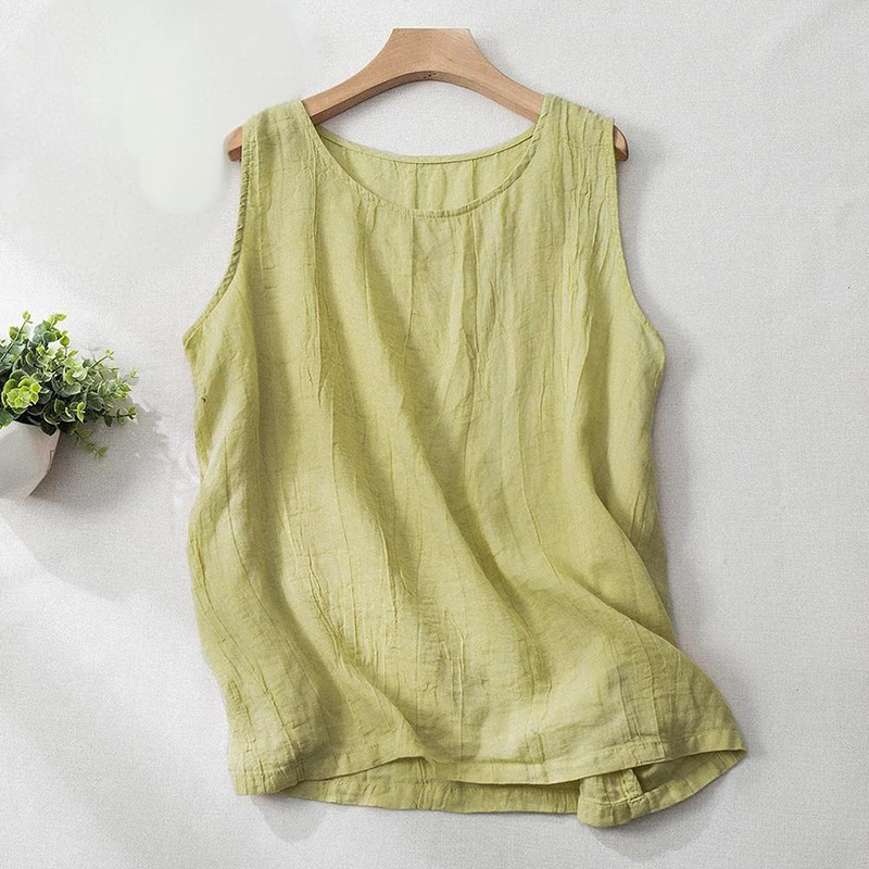 Women Cotton Linen Summer Tank Vest Shirt Sleeveless Round Neck Tops Cami Blouse - Picture 19 of 24