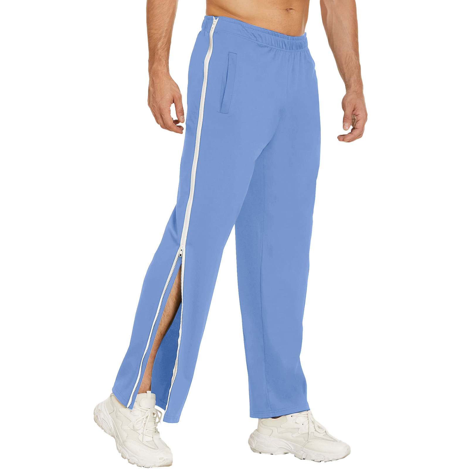 Mens Jogging Pants Tracksuit Bottoms Pocket Gym Open Leg Side Zip Casual Joggers - Picture 29 of 32