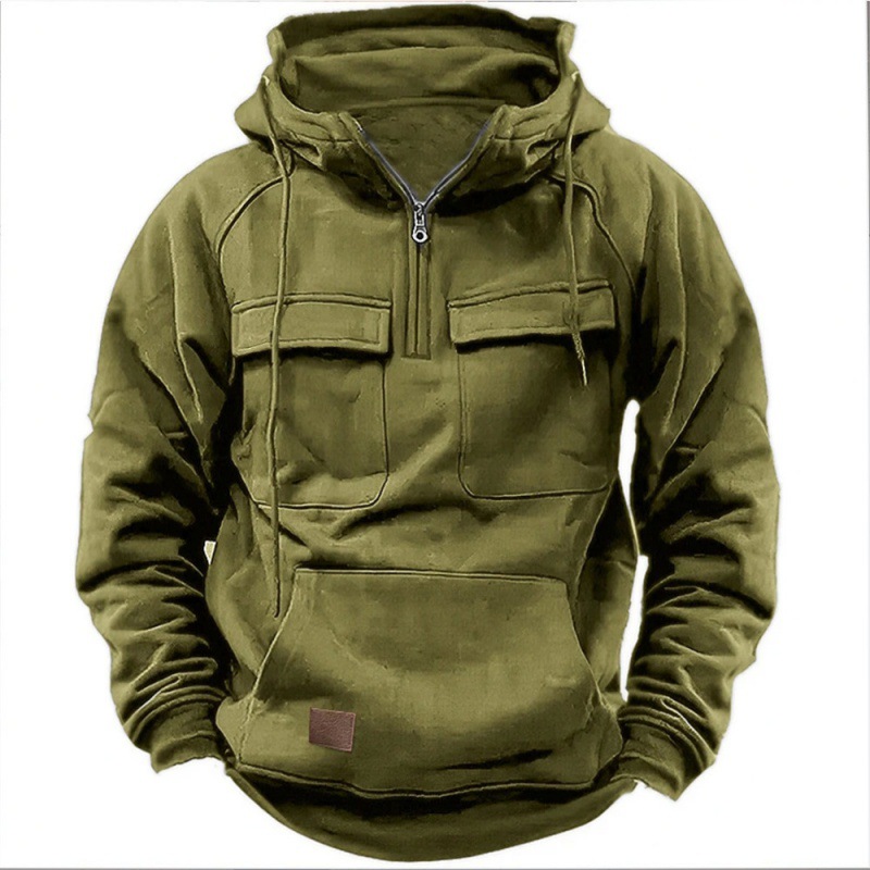 Mens Cargo Combat Hoodie Long Sleeve Half Zip Sport Army Tactical Sweatshirt Top - Picture 22 of 24