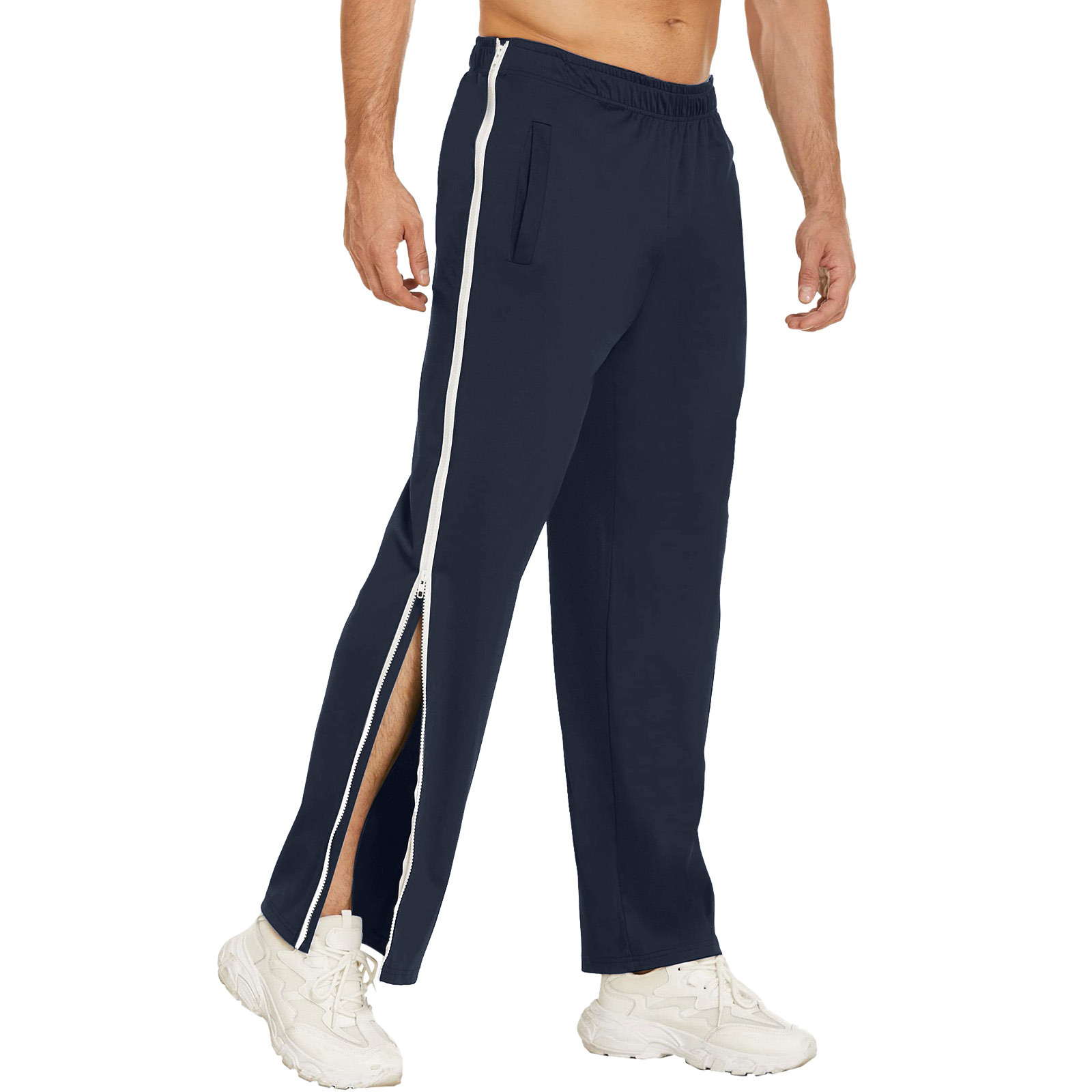 Mens Jogging Pants Tracksuit Bottoms Pocket Gym Open Leg Side Zip Casual Joggers - Picture 28 of 32