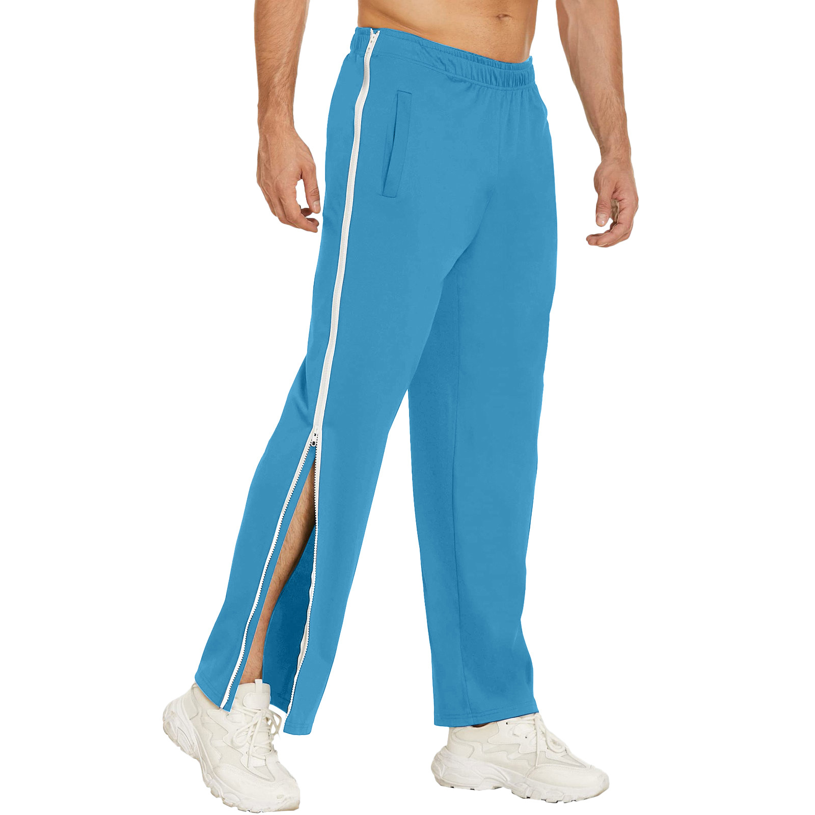 Mens Jogging Pants Tracksuit Bottoms Pocket Gym Open Leg Side Zip Casual Joggers - Picture 32 of 32