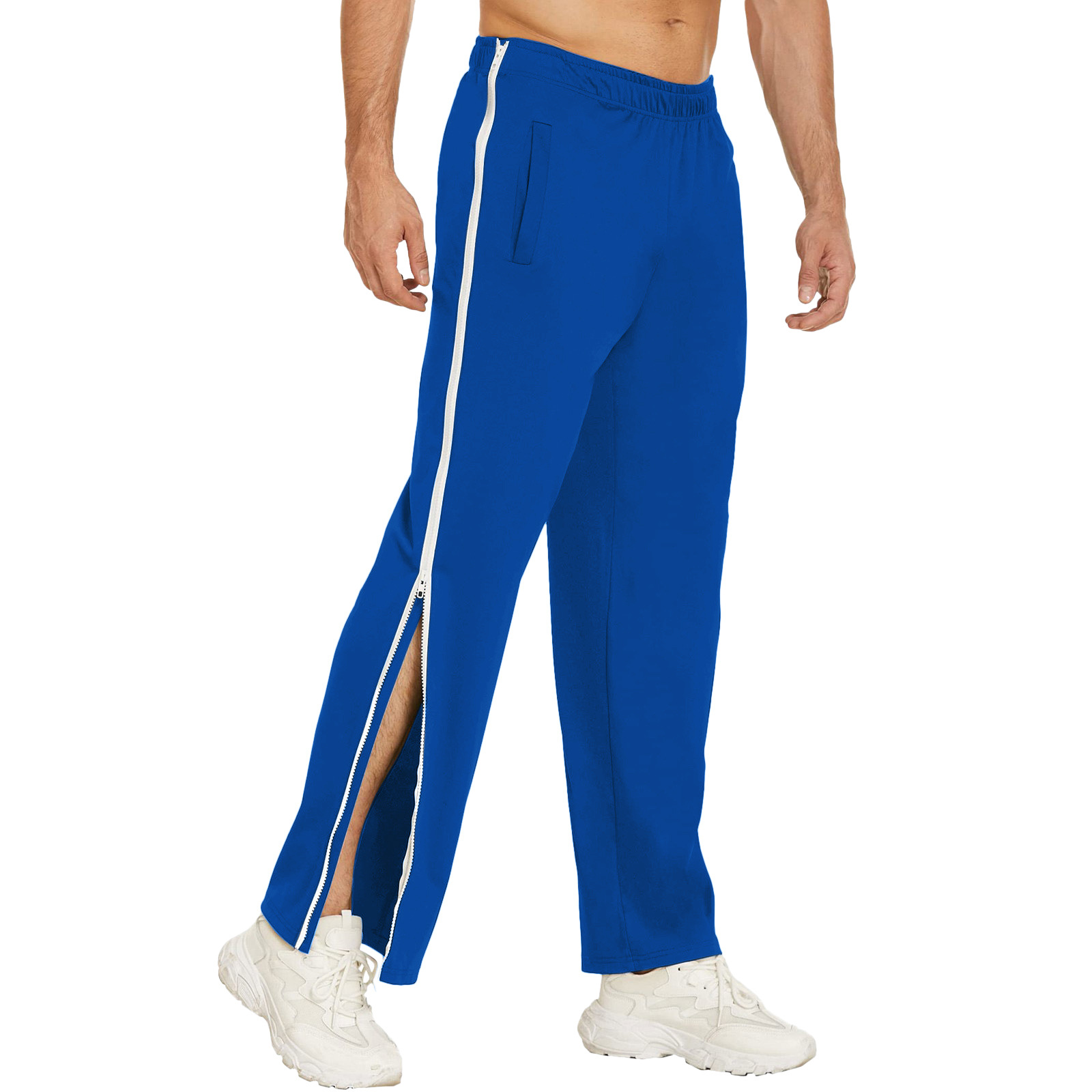 Mens Jogging Pants Tracksuit Bottoms Pocket Gym Open Leg Side Zip Casual Joggers - Picture 30 of 32