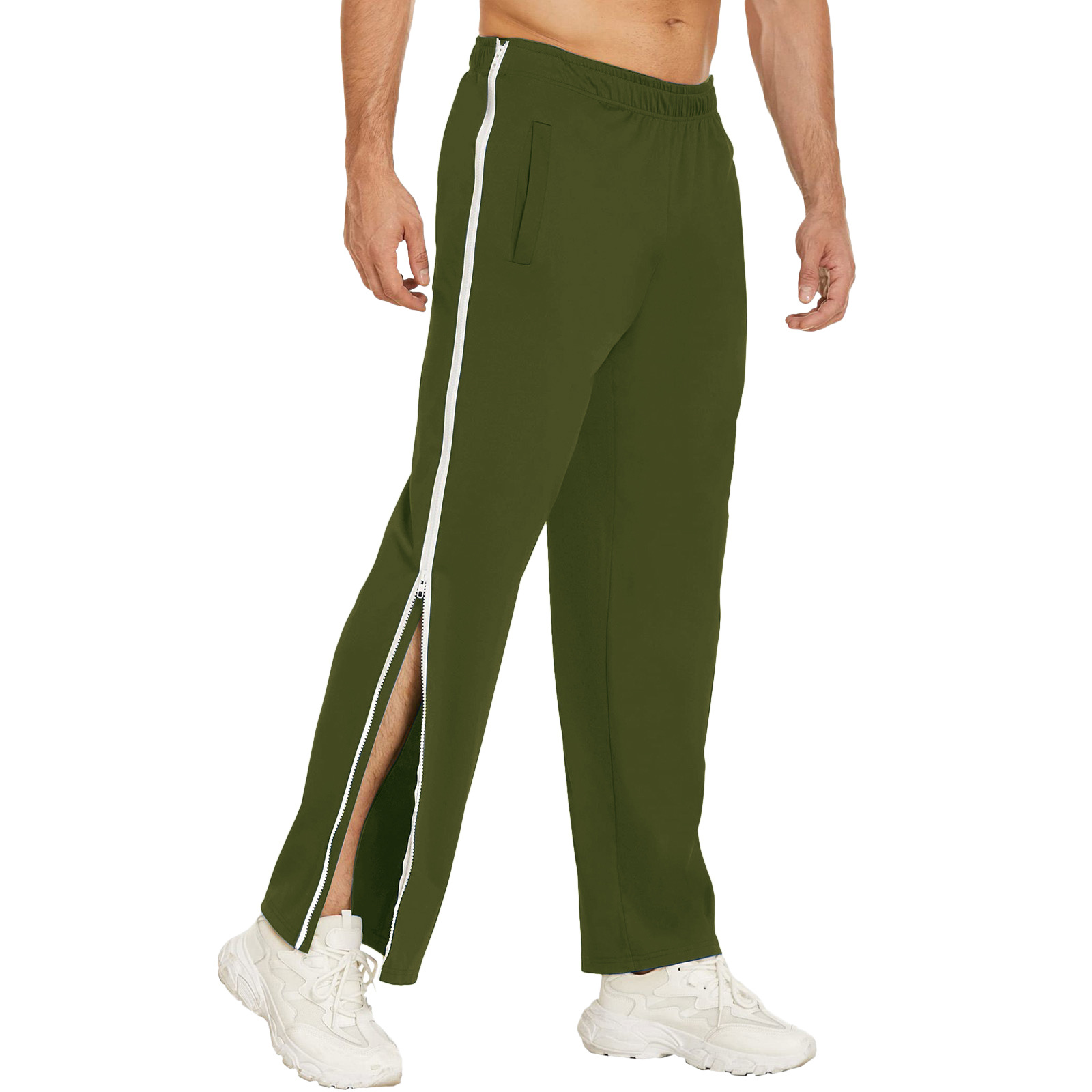 Mens Jogging Pants Tracksuit Bottoms Pocket Gym Open Leg Side Zip Casual Joggers - Picture 31 of 32