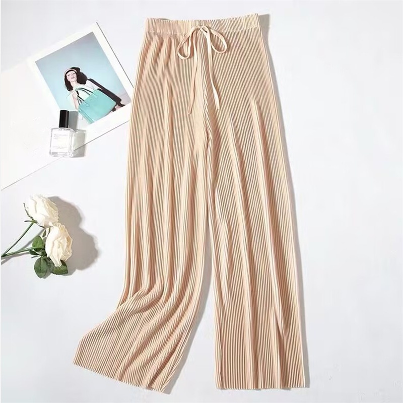 Damen Kunstseide Chiffon Plissee Weites Bein Hose Cropped Hose Hohe Taille Drapiert - Bild 12 von 13