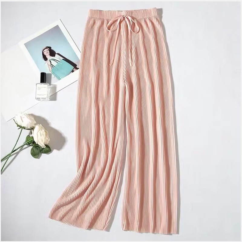 Damen Kunstseide Chiffon Plissee Weites Bein Hose Cropped Hose Hohe Taille Drapiert - Bild 11 von 13