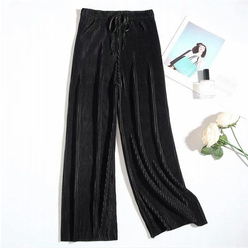 Damen Kunstseide Chiffon Plissee Weites Bein Hose Cropped Hose Hohe Taille Drapiert - Bild 10 von 13