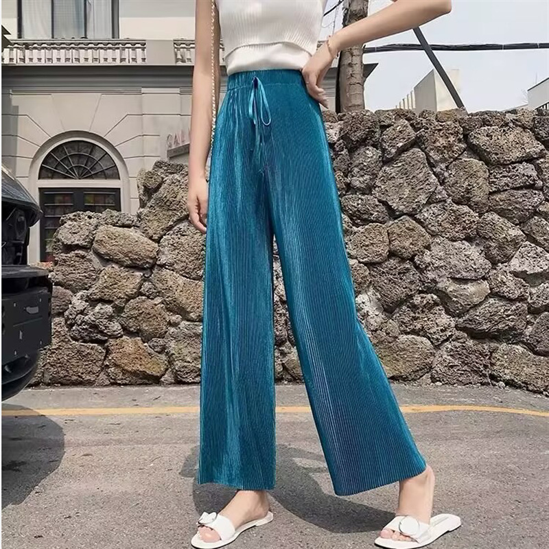 Damen Kunstseide Chiffon Plissee Weites Bein Hose Cropped Hose Hohe Taille Drapiert - Bild 13 von 13