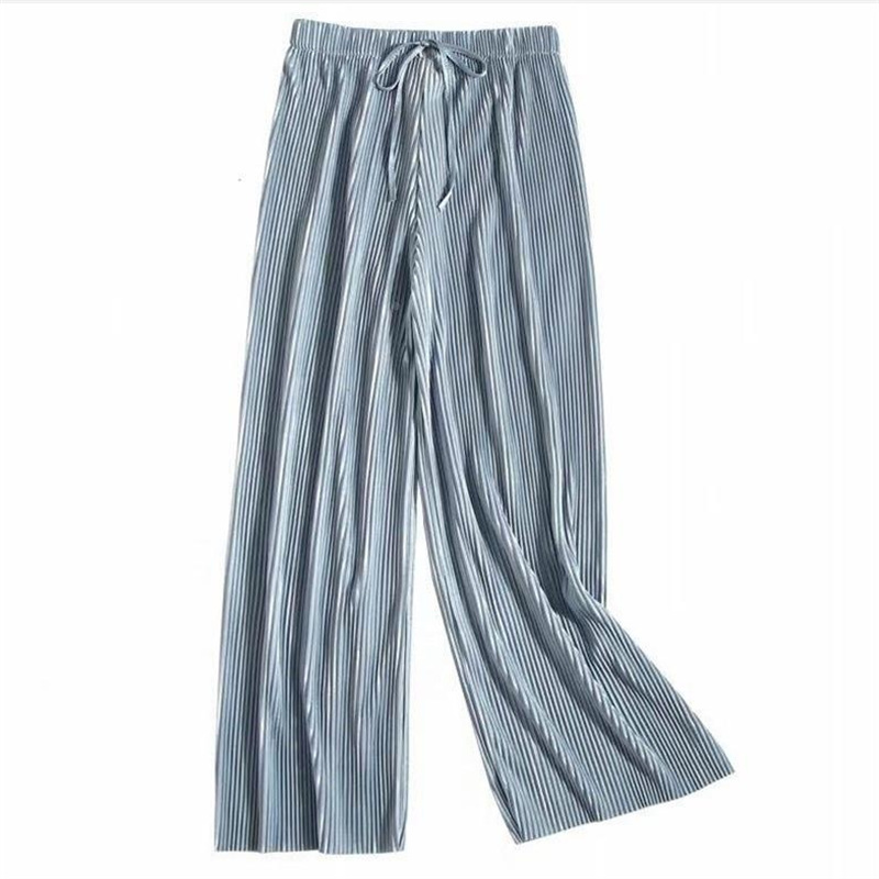 Damen Kunstseide Chiffon Plissee Weites Bein Hose Cropped Hose Hohe Taille Drapiert - Bild 9 von 13