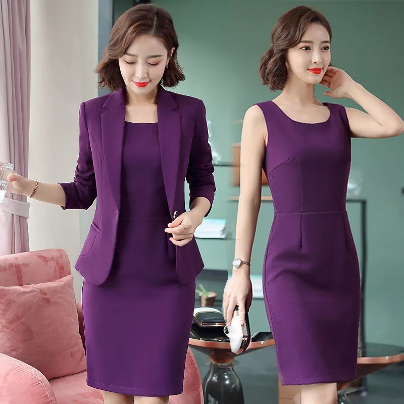Casual Office Wear For Women Business Uniform Blazer Dress Suit Work 2 Piece Set - Foto 12 di 18
