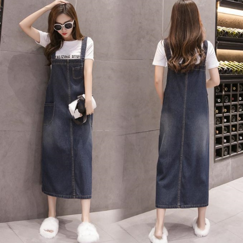 Women Casual Loose Denim Strap Dungaree Dress Overalls Jeans Long Pinafore S-5XL