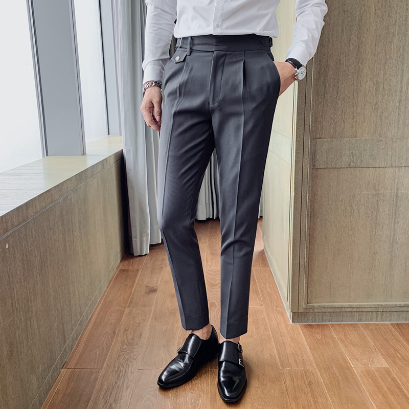 Fashion Men High Waist Pants Slim Dress Trousers Casual Formal Dress Suit Pants - Picture 14 of 16