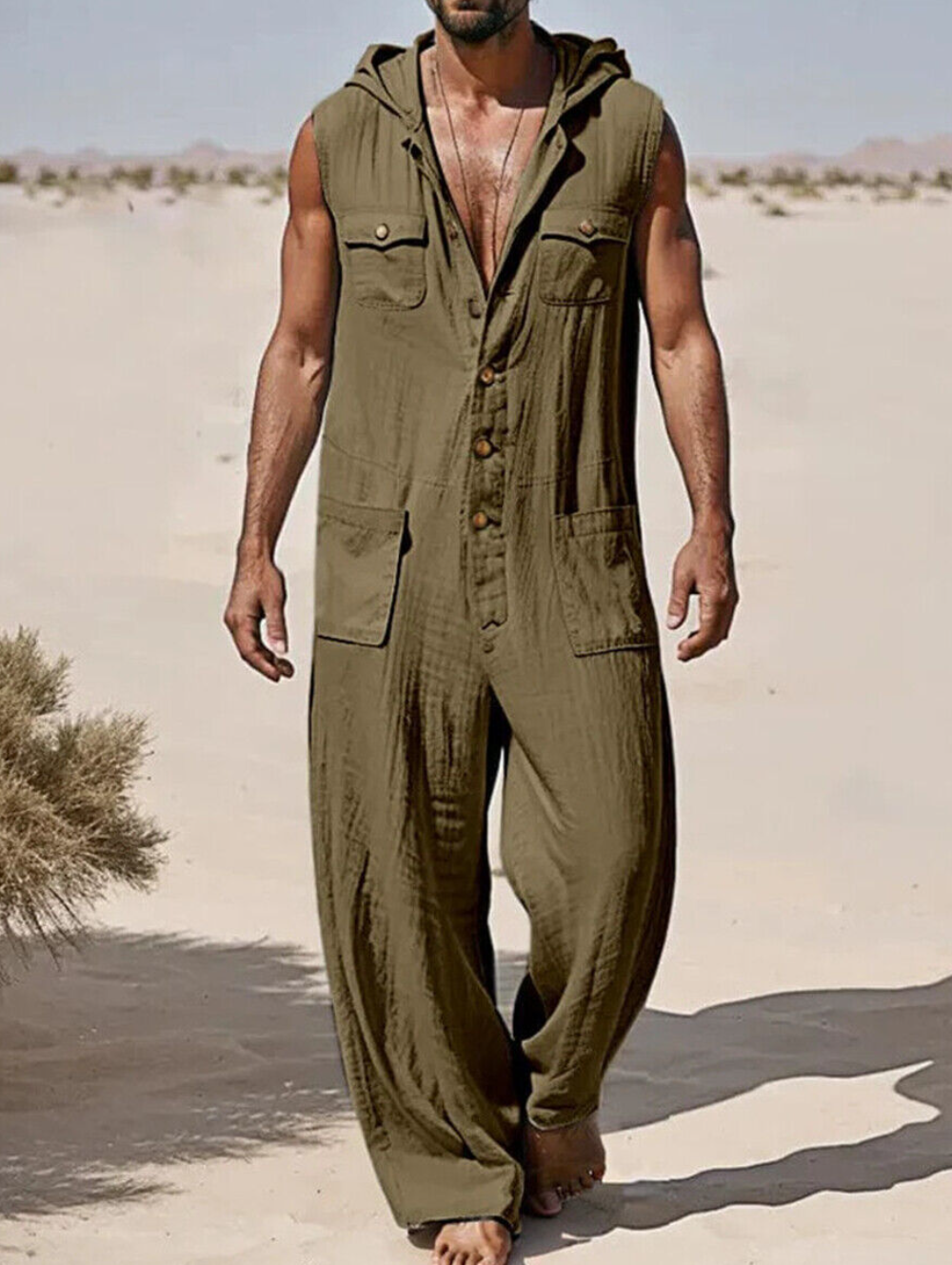 Hombres Informal Mameluco Camiseta Sin Mangas Mono Verano Pantalones Largos - Imagen 7 de 7