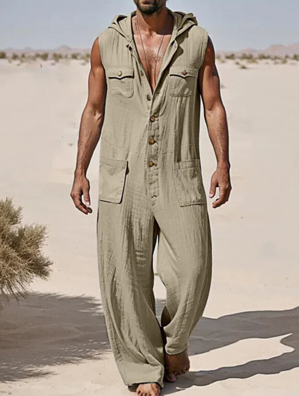 Hombres Informal Mameluco Camiseta Sin Mangas Mono Verano Pantalones Largos - Imagen 6 de 7